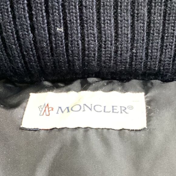 Moncler Full Zip Padded Hoodie in Navy Blue Polyamide